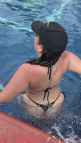 ass big ass bikini latina nsfw outdoor pool tattoo thong gif