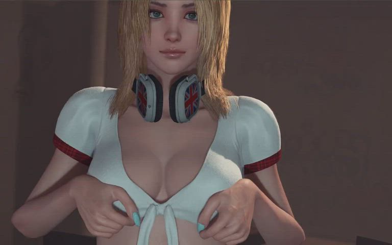 3d animation blonde boobs green eyes gif