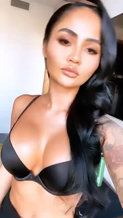 asian big tits bra cleavage oiled gif