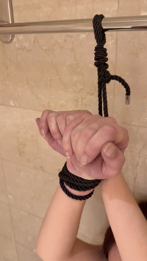 blindfolded bondage drooling gagged onlyfans rope play ropes shower wet pussy wet