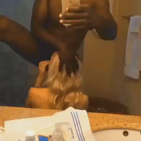 bbc bathroom blonde blowjob interracial sucking white girl gif