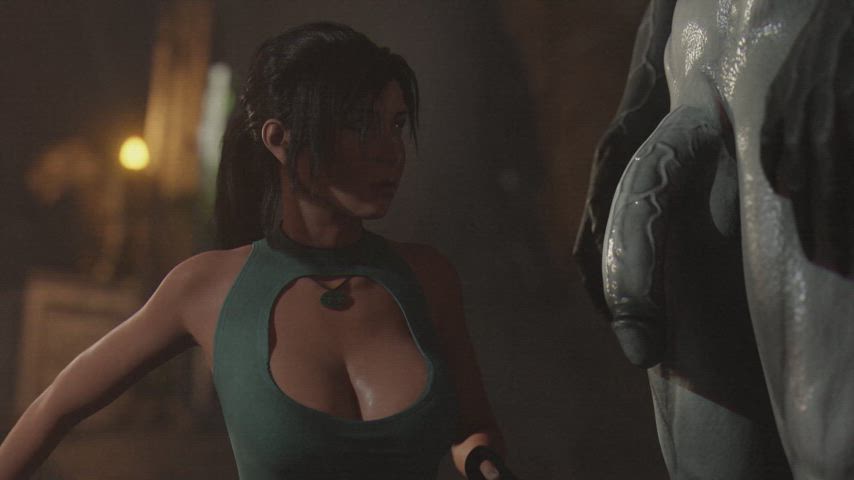 alien animation big dick big tits blowjob face fuck lara croft throat fuck monster-sex