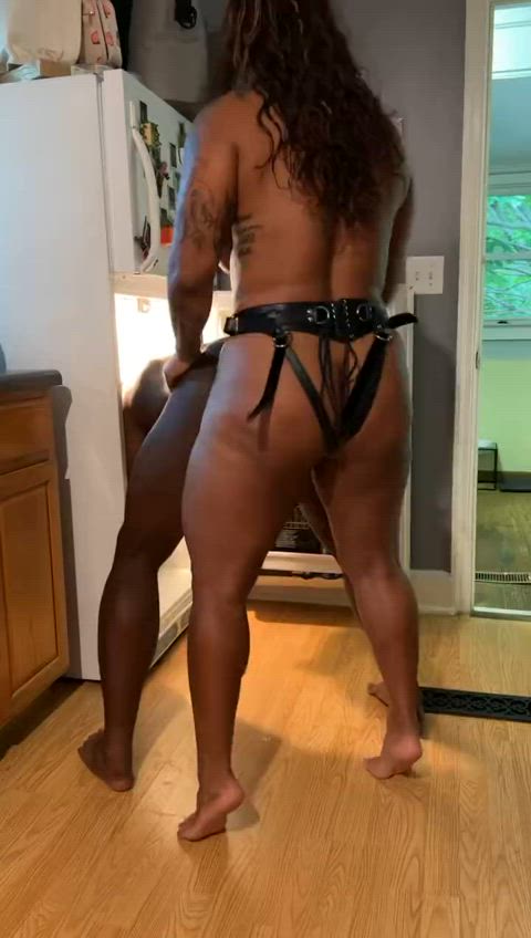 african american femdom kitchen muscular girl pegging strap on gif