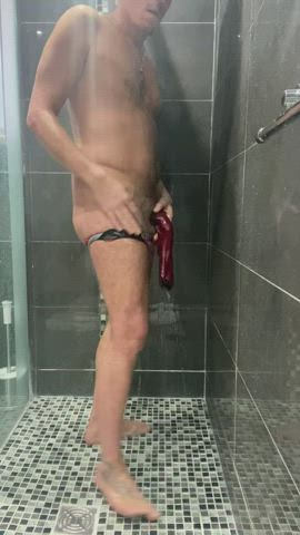 Just having a shower with my cock in a sock 😜