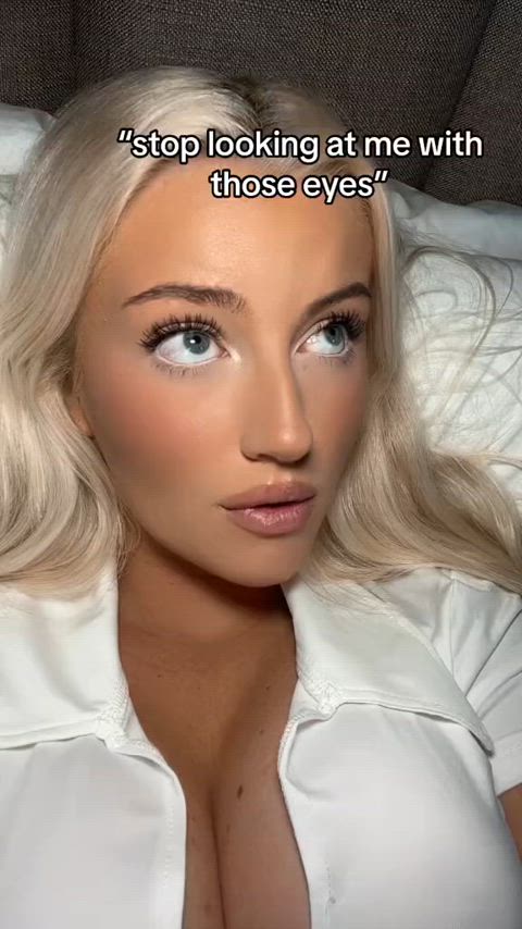 blonde blue eyes cleavage close up eye contact natural tits tiktok tits r/titsworship