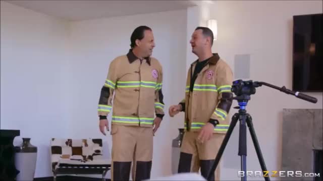 Beautiful blonde milf tries to cheer little firefighter up