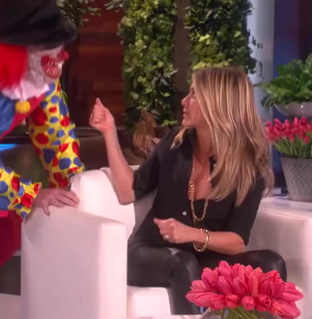 Jennifer Aniston leather pants Ellen