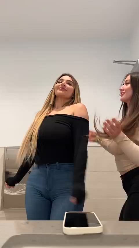 big ass brunette hips jeans lift and carry smile thick gif