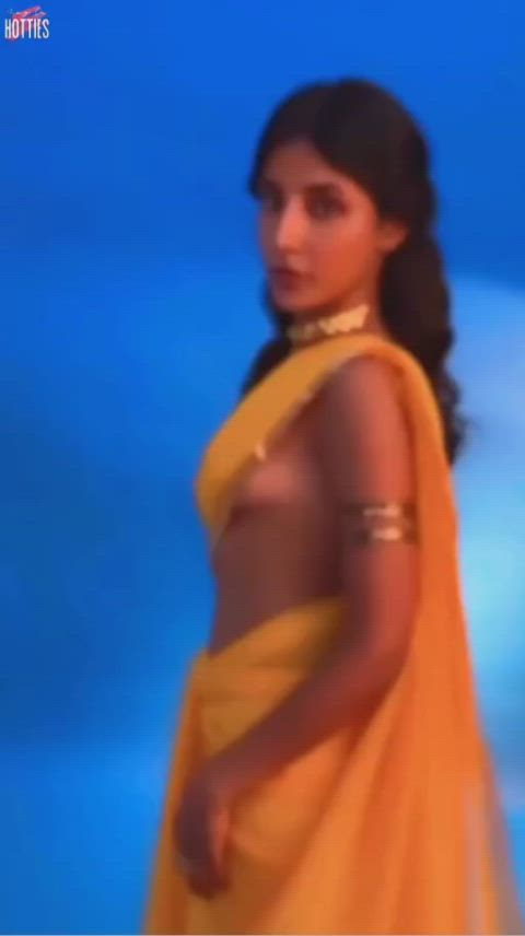 bollywood boobs braless desi indian natural tits saree tits topless gif