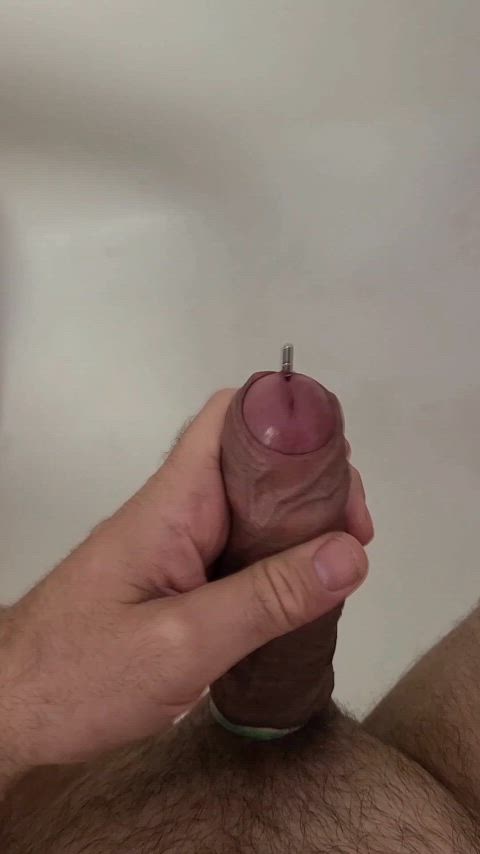 cock cum male masturbation masturbating object insertion penis solo sounding gif