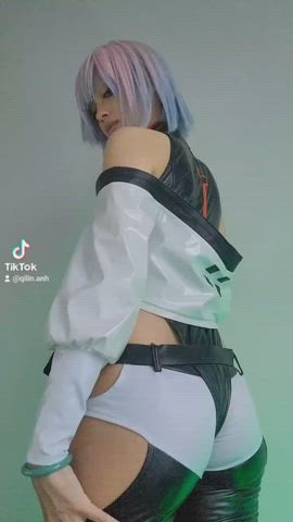 asian ass cosplay short hair gif