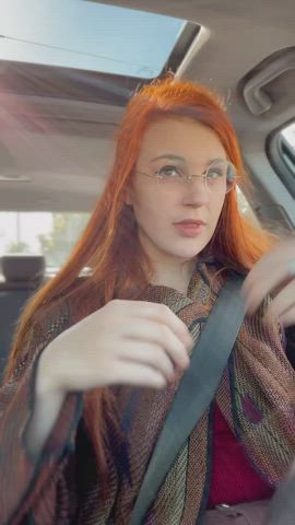 Car Flashing Redhead gif