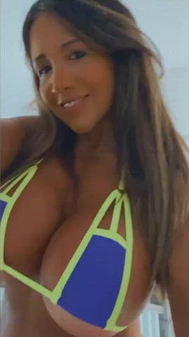 big tits bikini cleavage fake boobs fake tits huge tits latina milf peruvian gif