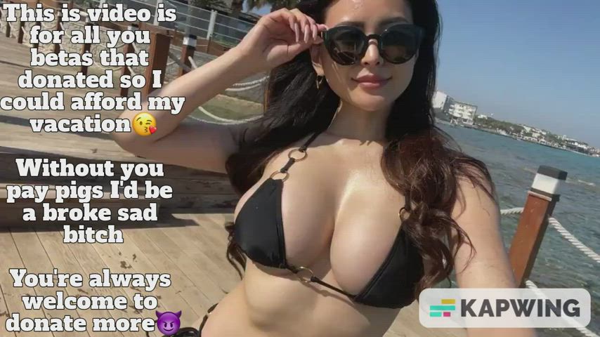 Goddess enjoying vacation on pay pig's money