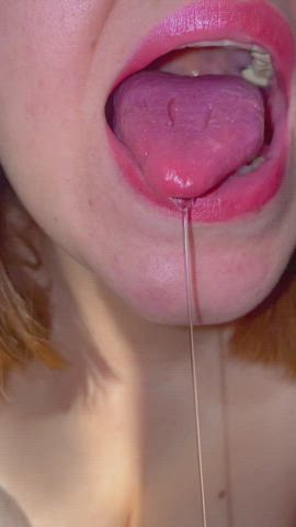 cum in mouth drooling swallowing gif