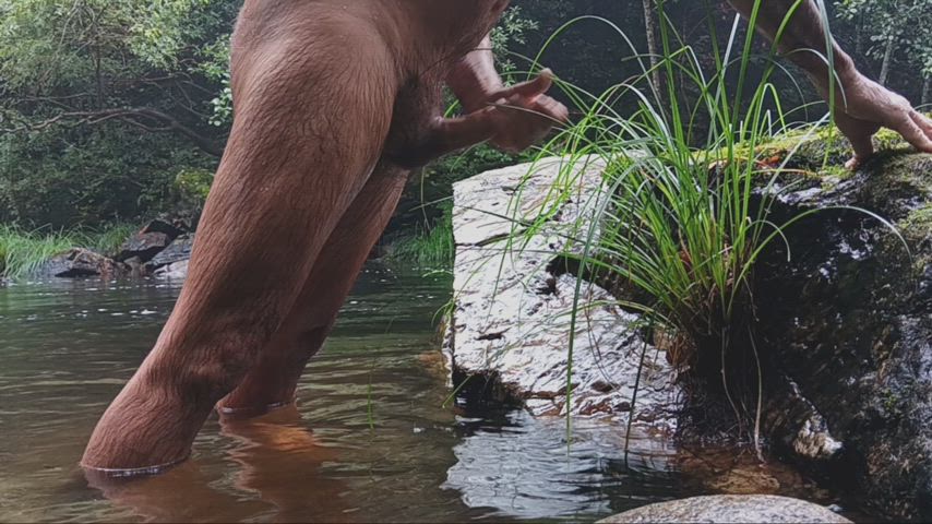 erection jerk off male masturbation masturbating outdoor wet gif