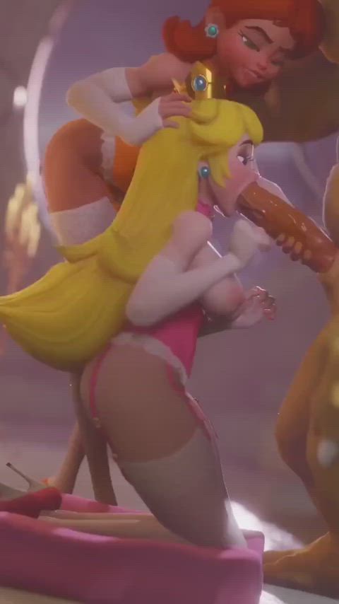 animation blowjob oral princess princess peach threesome gif