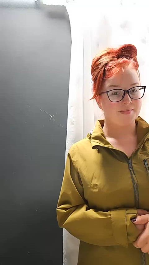 british changing room chubby cleavage cute glasses pale redhead tease tits gif