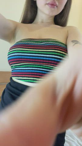 Flexing my petite tits for you