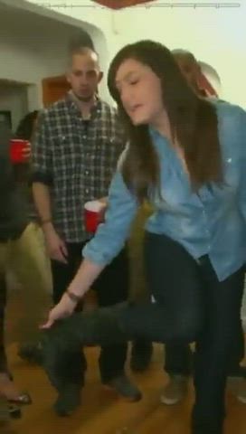Brunette College Dorm Party Stripping gif