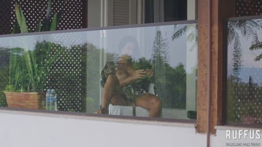Spying on Slut Neighbor Masturbating on Balcony