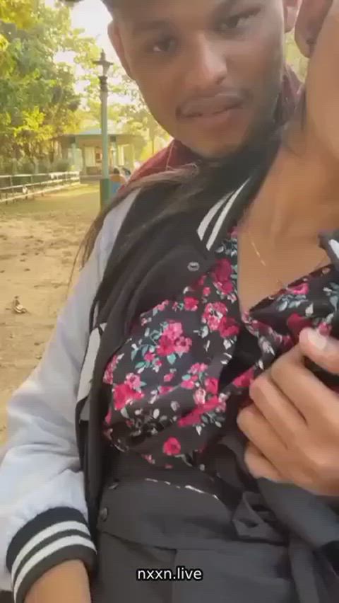 boobs desi girlfriend groping outdoor public selfie gif