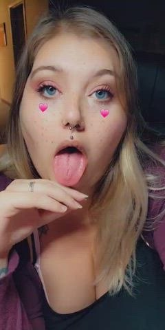 blue eyes tease tongue fetish gif