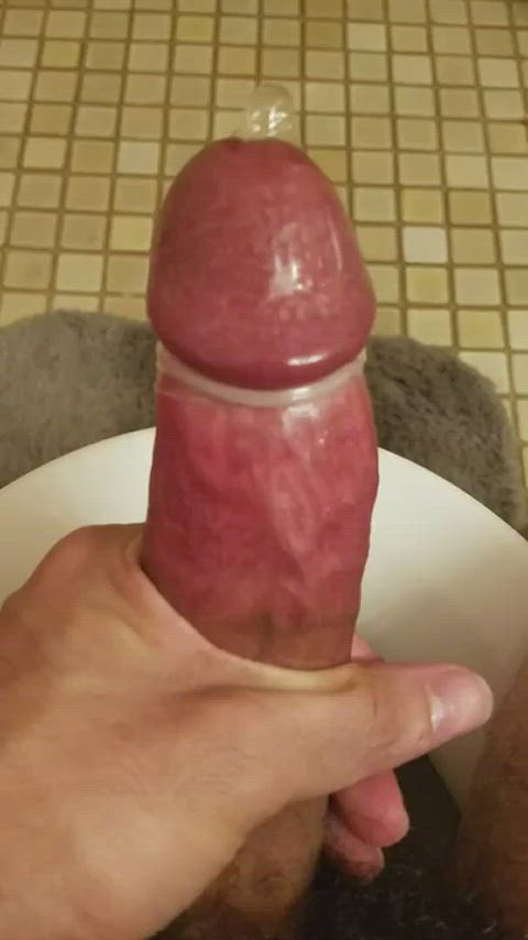 amateur big dick condom cum cumshot masturbating gif