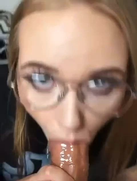 blowjob bwc cumshot pretty cum in mouth cum glasses white girl blonde babe gif