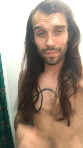 Hispanic Long Hair Male Dom Shower Solo Teasing Thick Cock gif