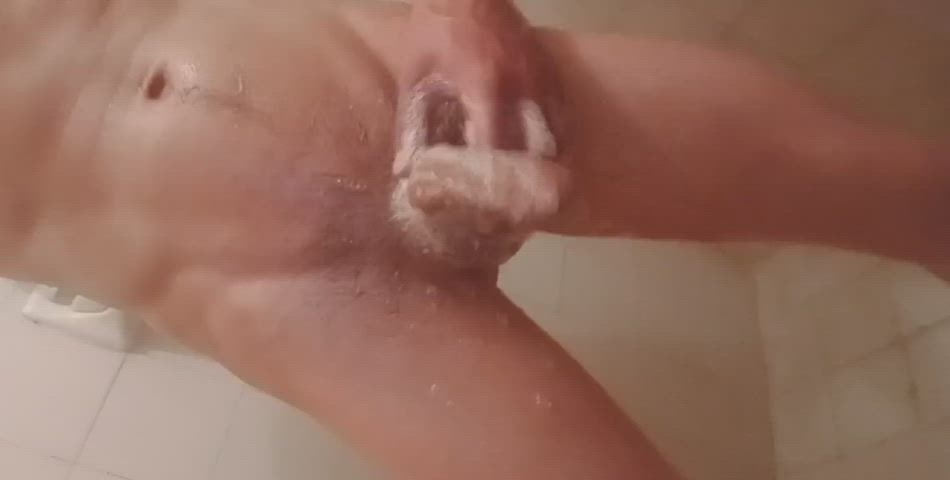 Shower Handjob Cumshot Masturbating gif