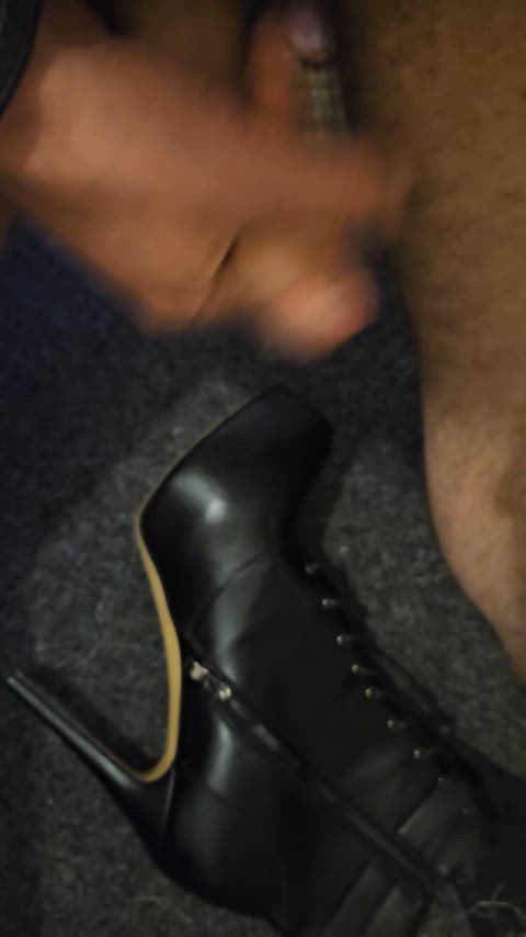 boots cock cum cumshot high heels masturbating gif