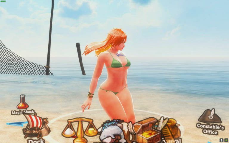 Beach Bikini Bouncing Tits Dancing Freckles Green Eyes Redhead Tattoo Thick gif