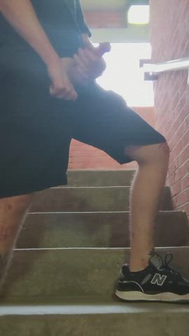 Cumming hard in the stairwell