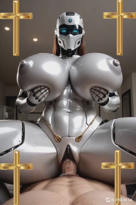 ai generated big tits cyber latex riding robot gif