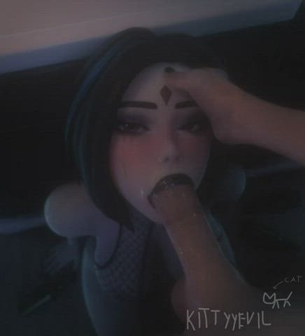3d animation big tits blowjob fishnet goth lipstick raven gif