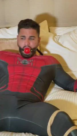 ball gagged bondage cosplay costume erection gay latex gif