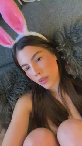 brunette bunny selfie gif