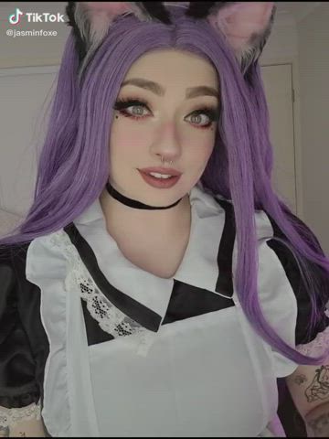 Bunny Eye Contact Goth Maid Role Play Tease TikTok Tongue Fetish gif