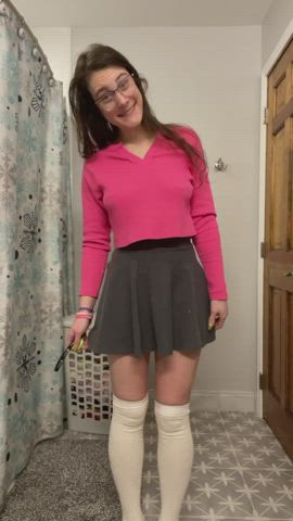 Clothed Cute Skirt Socks Teasing Thong Upskirt gif