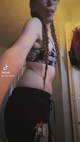 clothed long hair skinny slimthick small tits tiktok gif