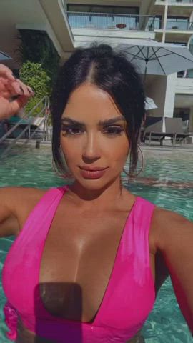 bikini body boobs brazilian brunette dani goddess pool tease wet gif