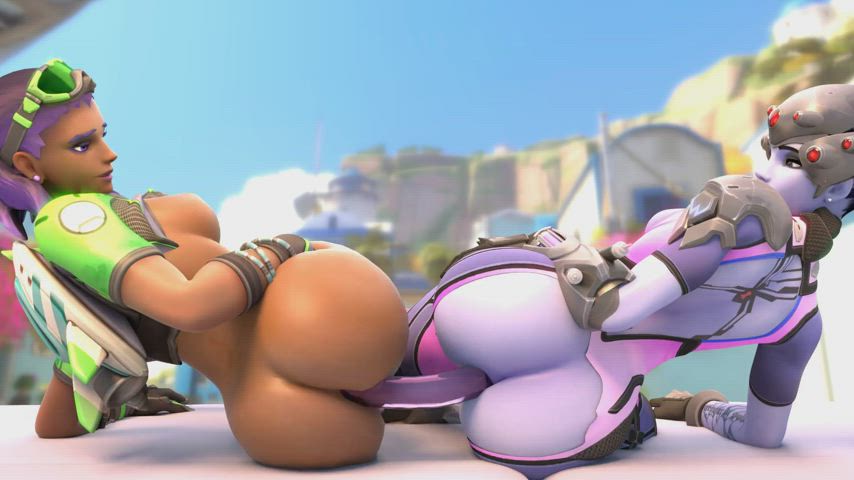 3d animation big ass dildo double dildo hentai lesbian overwatch gif