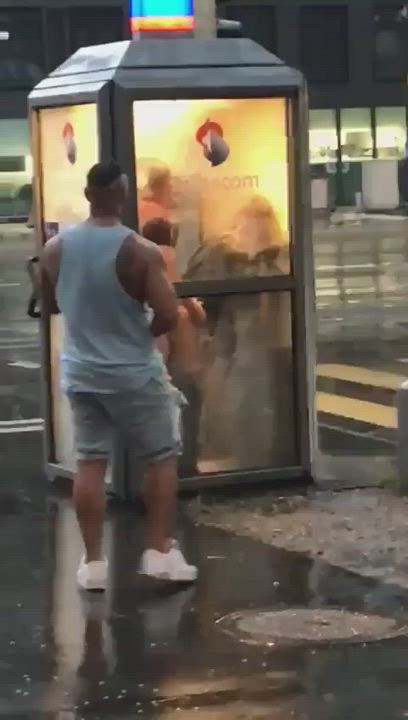Because is raining outside He fucks her in a phone booth
