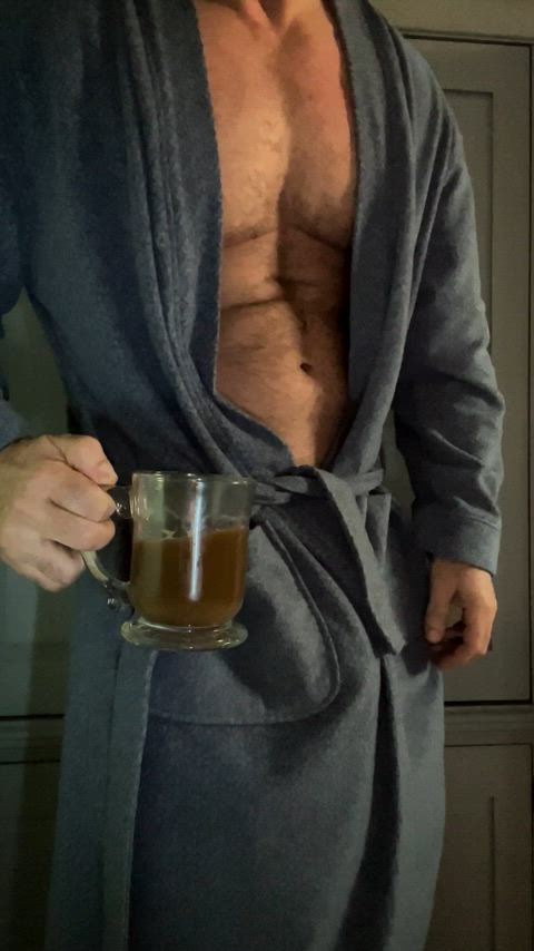Had to set my coffee down to get to show my swinging daddy parts….