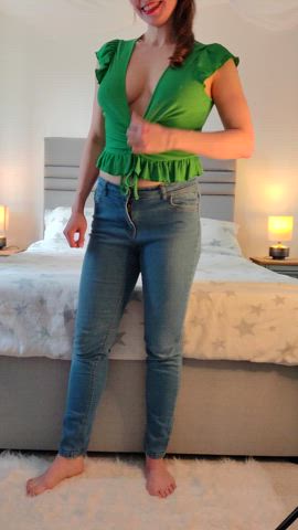 boobs brunette jeans natural tits onlyfans tits gif