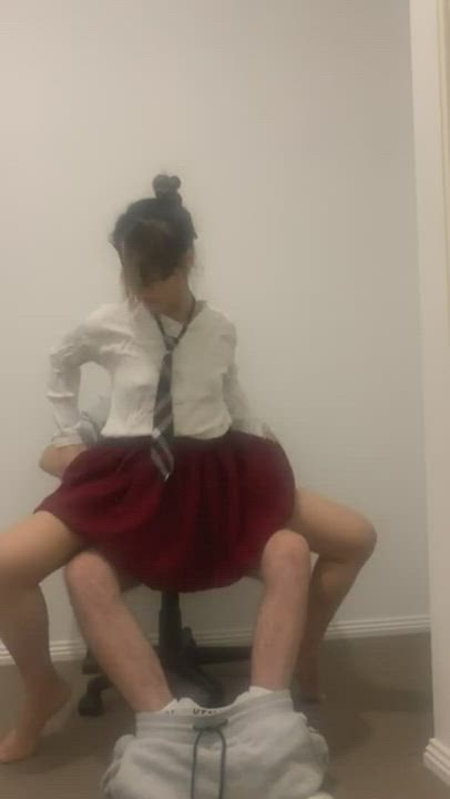Chair Sex Clothed Reverse Cowgirl Schoolgirl Skirt Upskirt gif