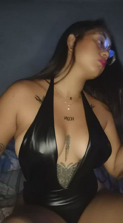 Bouncing Tits Domme Ebony Nipple Piercing Pierced Tattoo gif