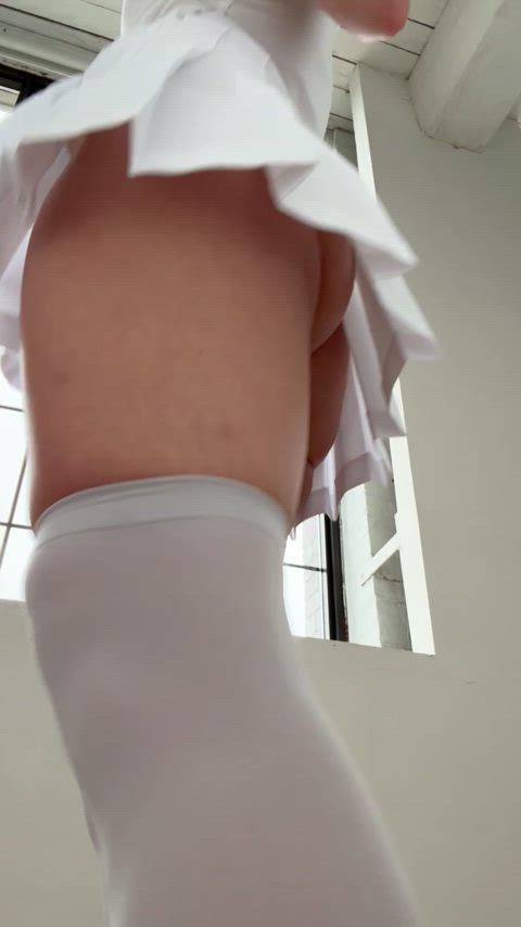 legs panties schoolgirl skirt stockings striptease tease teasing underwear upskirt