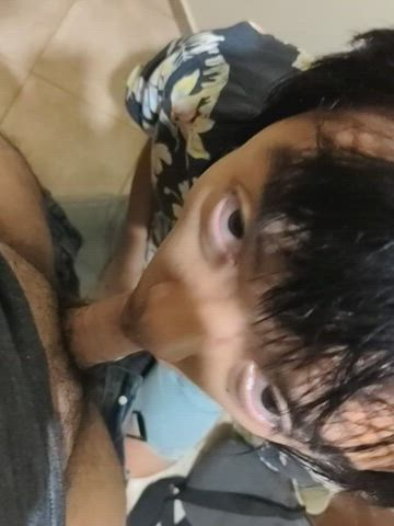 Asian on knees sucking Arab cock